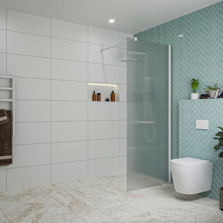 Fortifura Galeria inloopdouche - 80x200cm - ribbelglas - wandarm - mat wit SW797952/SW797906 Fortifura Galeria inloopdouche - 80x200cm - ribbelglas - wandarm - mat wit SW797952/SW797906 afbeelding 1