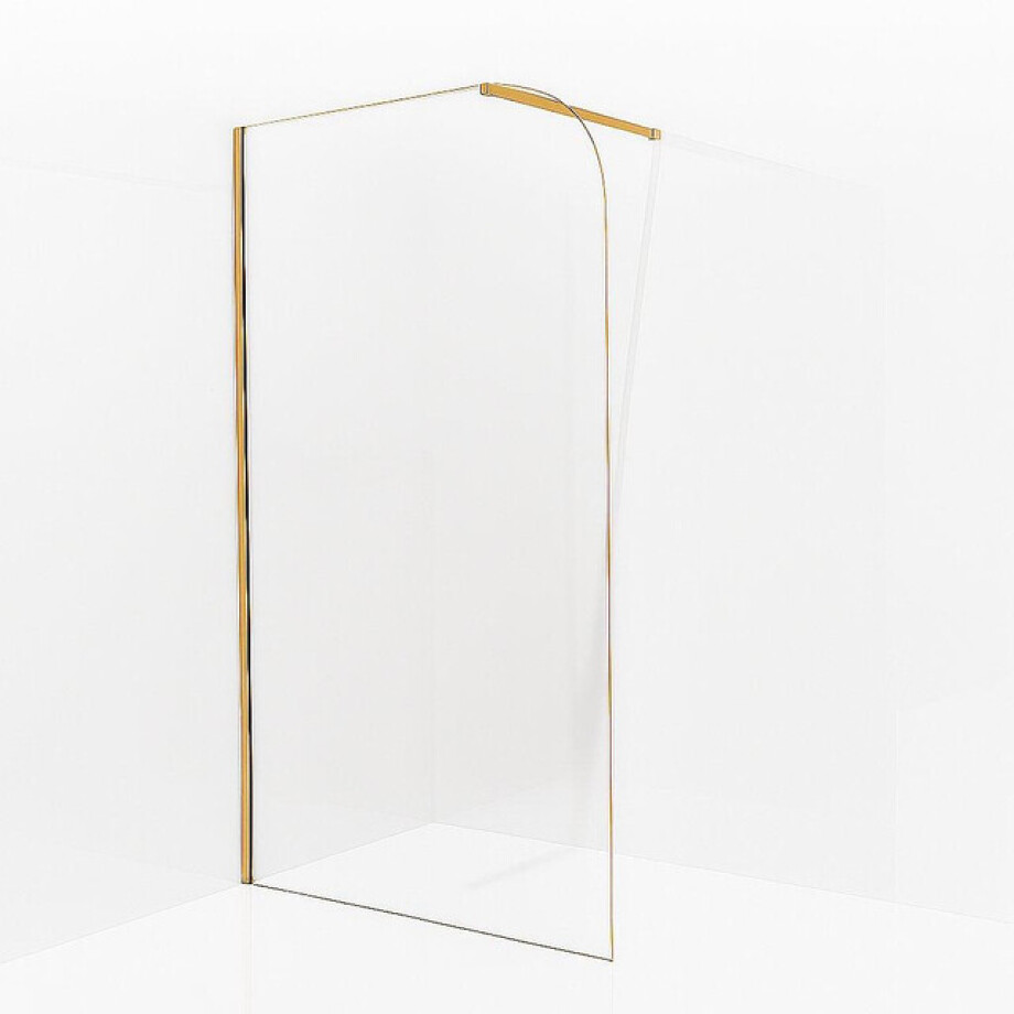 Aqua Vista Inloopdouche - 90x200cm - afgeronde glaswand - helder glas - wandarm - geborsteld messing PVD (Goud) SW1245009/SW797910 afbeelding 1