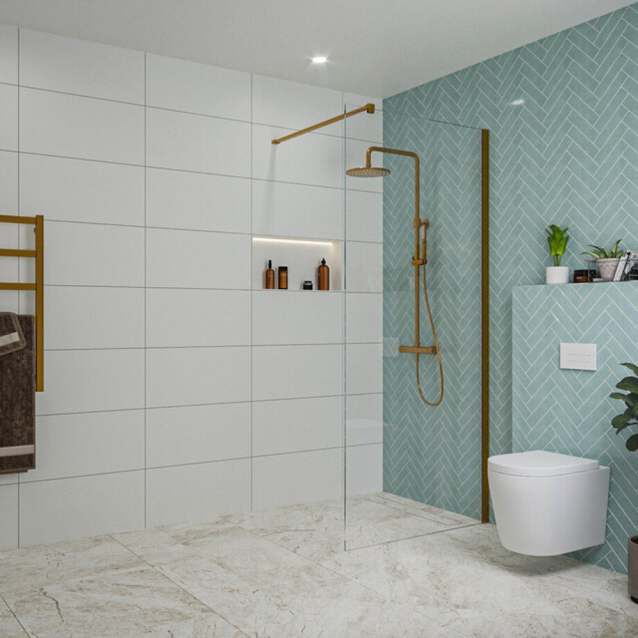 Fortifura Galeria inloopdouche - 90x200cm - helder glas - wandarm - Geborsteld koper PVD (Koper) SW797926/SW876702 afbeelding 1