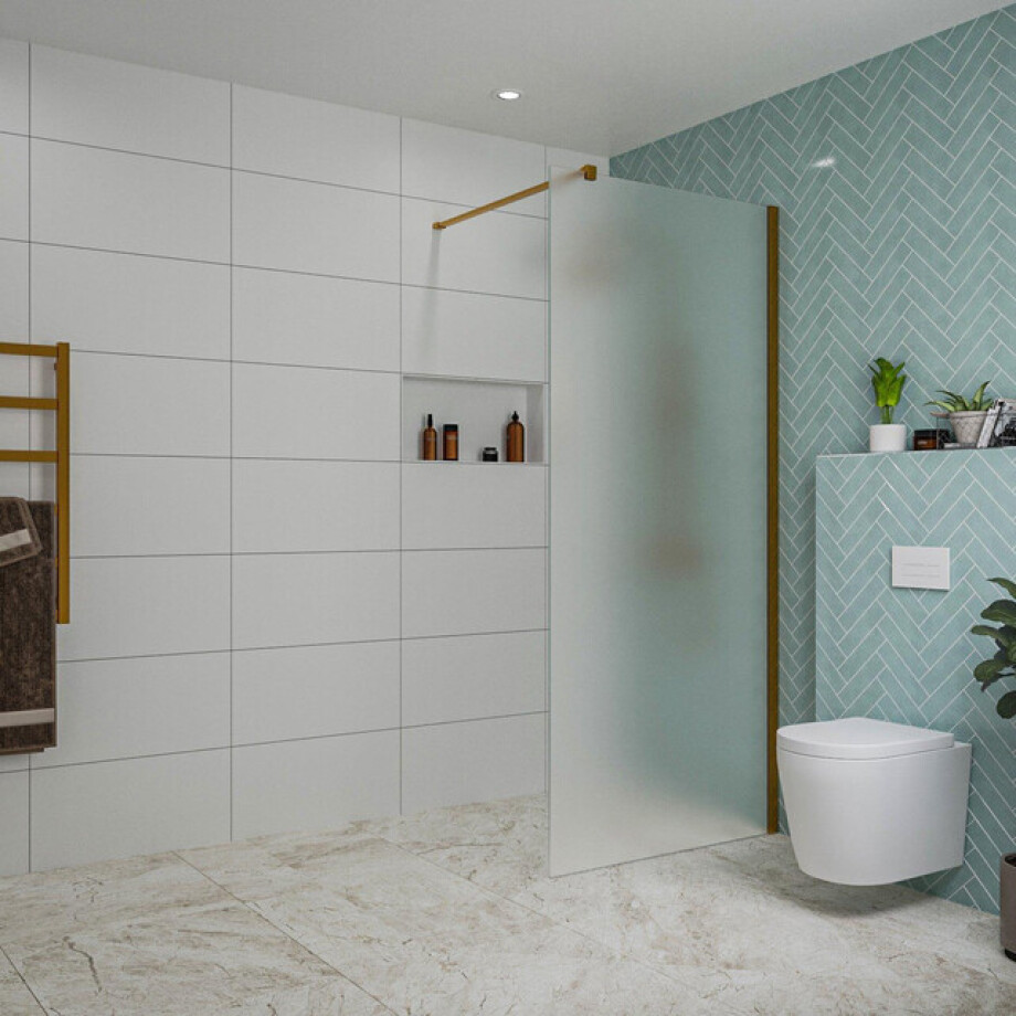 Fortifura Galeria inloopdouche - 90x200cm - mat glas - wandarm - Geborsteld koper PVD (Koper) SW797929/SW876702 afbeelding 1