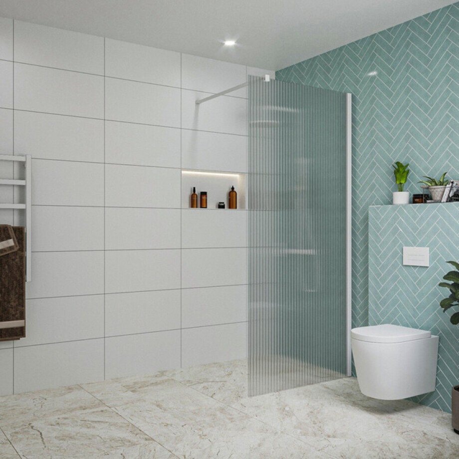 Fortifura Galeria inloopdouche - 90x200cm - ribbelglas - wandarm - mat wit SW797951/SW797906 Fortifura Galeria inloopdouche - 90x200cm - ribbelglas - wandarm - mat wit SW797951/SW797906 afbeelding 1