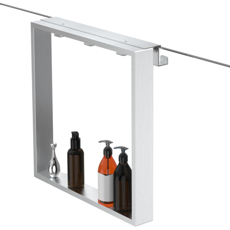 Fortifura Galeria schap met 4 haken - voor douchewand - 50x50x6.5cm - geborsteld RVS Z002geborsteldRVS Fortifura Galeria schap met 4 haken - voor douchewand - 50x50x6.5cm - geborsteld RVS Z002geborsteldRVS afbeelding 1