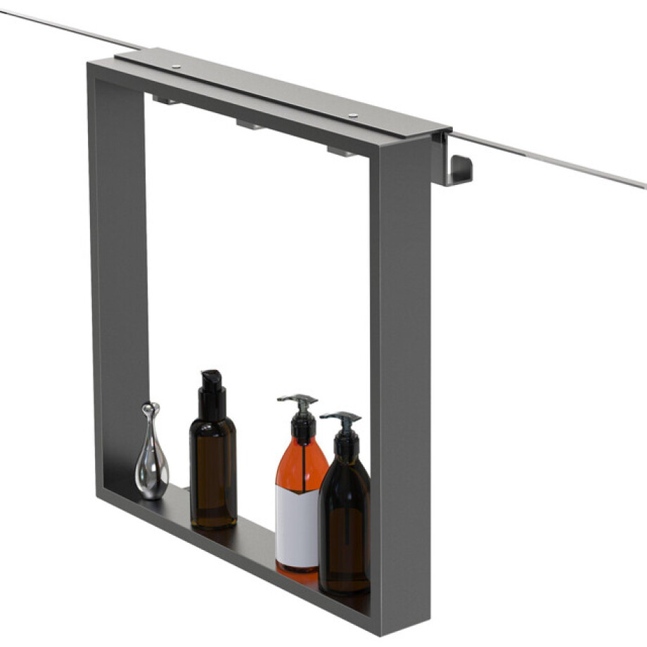 Fortifura Galeria schap met 4 haken - voor douchewand - 50x50x6.5cm - gunmetal Z002gunmetal afbeelding 1