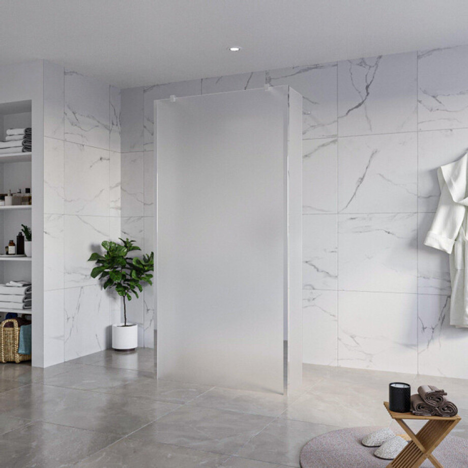 Fortifura Galeria Vrijstaande Inloopdouche - 100x200cm - Glas mat - antikalk - 8mm veiligheidsglas - 2 zijwanden 40cm - wandsteunen en hoekprofielen - Chroom SW927766 2x/SW797927/SW797921 2x/SW358024 2x afbeelding 1