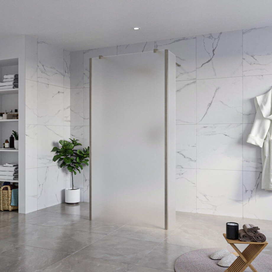 Fortifura Galeria Vrijstaande Inloopdouche - 100x200cm - Glas mat - antikalk - 8mm veiligheidsglas - 2 zijwanden 30cm - wandsteunen en hoekprofielen - Geborsteld Gunmetal PVD SW927771 2x/SW797927/SW797931 2x/SW798732 2x afbeelding 1