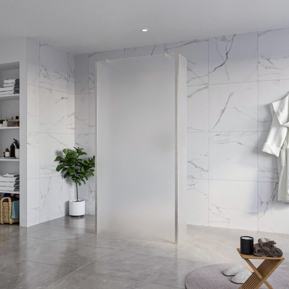 Fortifura Galeria Vrijstaande Inloopdouche - 100x200cm - Glas mat - antikalk - 8mm veiligheidsglas - 2 zijwanden 40cm - wandsteunen en hoekprofielen - Geborsteld RVS PVD (RVS) SW927769 2x/SW797927/SW797921 2x/SW798730 2x afbeelding 1