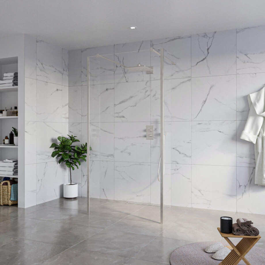 Fortifura Galeria Vrijstaande Inloopdouche - 100x200cm - Helder - antikalk - 8mm veiligheidsglas - 2 zijwanden 40cm - wandsteunen en hoekprofielen - Geborsteld RVS PVD (RVS) SW927769 2x/SW797915/SW797911 2x/SW798730 2x Fortifura Galeria Vrijstaande Inloopdouche - 100x200cm - Helder - antikalk - 8mm veiligheidsglas - 2 zijwanden 40cm - wandsteunen en hoekprofielen - Geborsteld RVS PVD (RVS) SW927769 2x/SW797915/SW797911 2x/SW798730 2x afbeelding 1