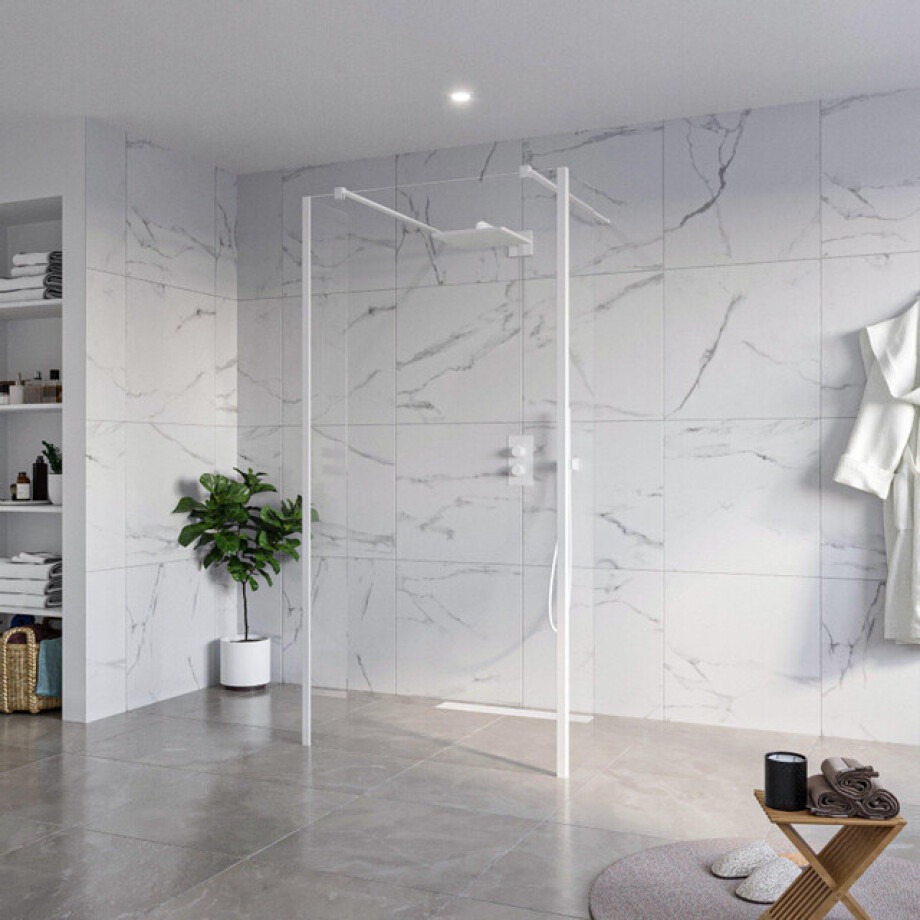 Fortifura Galeria Vrijstaande Inloopdouche - 100x200cm - Helder - antikalk - 8mm veiligheidsglas - 2 zijwanden 40cm - wandsteunen en hoekprofielen - Wit mat SW927768 2x/SW797915/SW797911 2x/SW541264 2x afbeelding 1