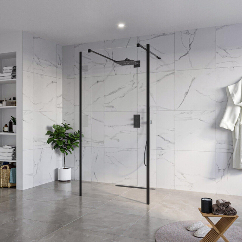 Fortifura Galeria Vrijstaande Inloopdouche - 100x200cm - Helder - antikalk - 8mm veiligheidsglas - 2 zijwanden 40cm - wandsteunen en hoekprofielen - Zwart mat SW927767 2x/SW797915/SW797911 2x/SW358025 2x Fortifura Galeria Vrijstaande Inloopdouche - 100x200cm - Helder - antikalk - 8mm veiligheidsglas - 2 zijwanden 40cm - wandsteunen en hoekprofielen - Zwart mat SW927767 2x/SW797915/SW797911 2x/SW358025 2x afbeelding 1