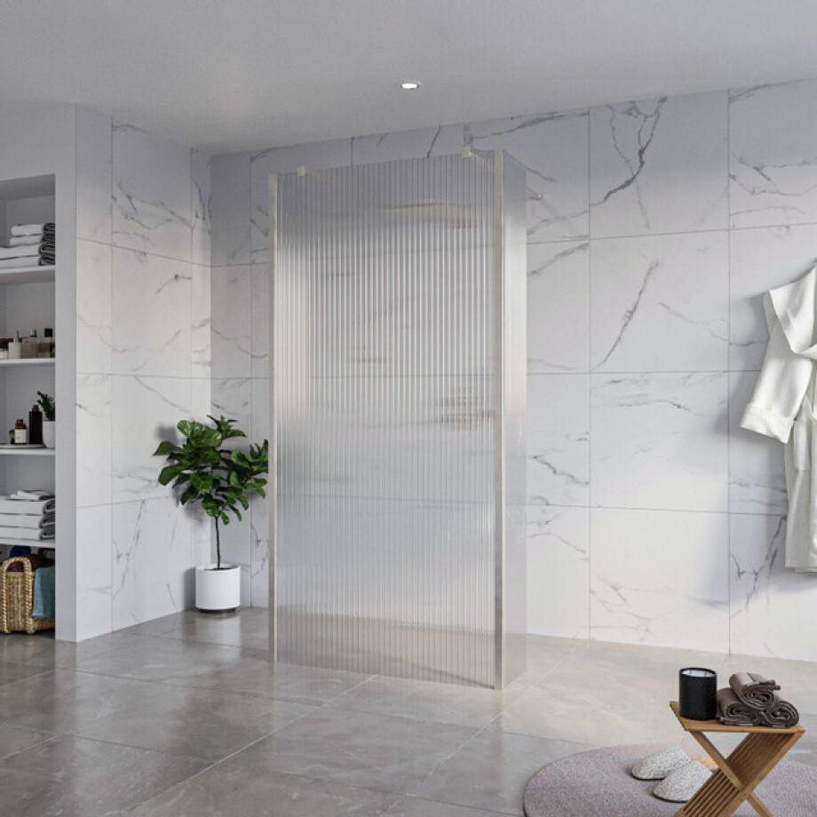 Fortifura Galeria Vrijstaande Inloopdouche - 100x200cm - Helder geribbeld - antikalk - 8mm veiligheidsglas - 2 zijwanden 40cm - wandsteunen en hoekprofielen - Geborsteld RVS PVD (RVS) SW927769 2x/SW797955/SW797948 2x/SW798730 2x afbeelding 1