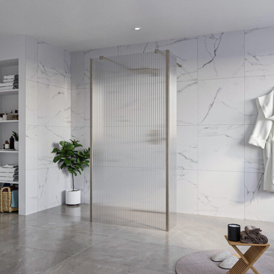 Fortifura Galeria Vrijstaande Inloopdouche - 100x200cm - Helder geribbeld - antikalk - 8mm veiligheidsglas - 2 zijwanden 30cm - wandsteunen en hoekprofielen - Geborsteld Gunmetal PVD SW927771 2x/SW797955/SW797945 2x/SW798732 2x afbeelding 1