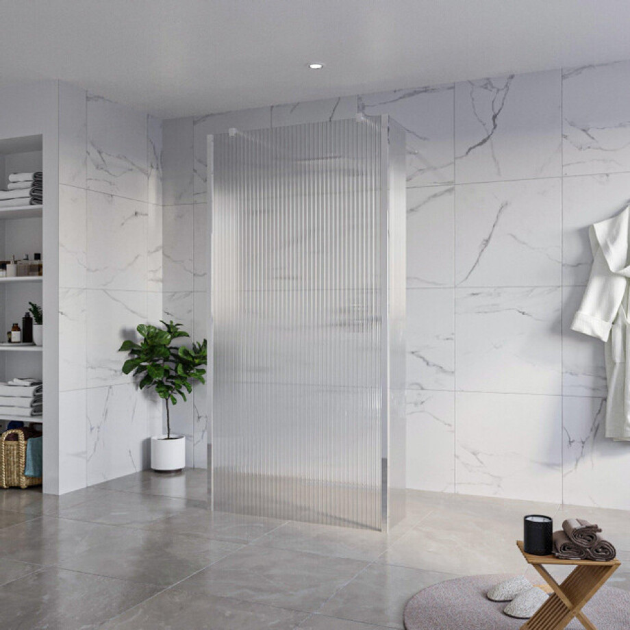 Fortifura Galeria Vrijstaande Inloopdouche - 100x200cm - Helder geribbeld - antikalk - 8mm veiligheidsglas - 2 zijwanden 30cm - wandsteunen en hoekprofielen - Chroom SW927766 2x/SW797955/SW797945 2x/SW358024 2x afbeelding 1