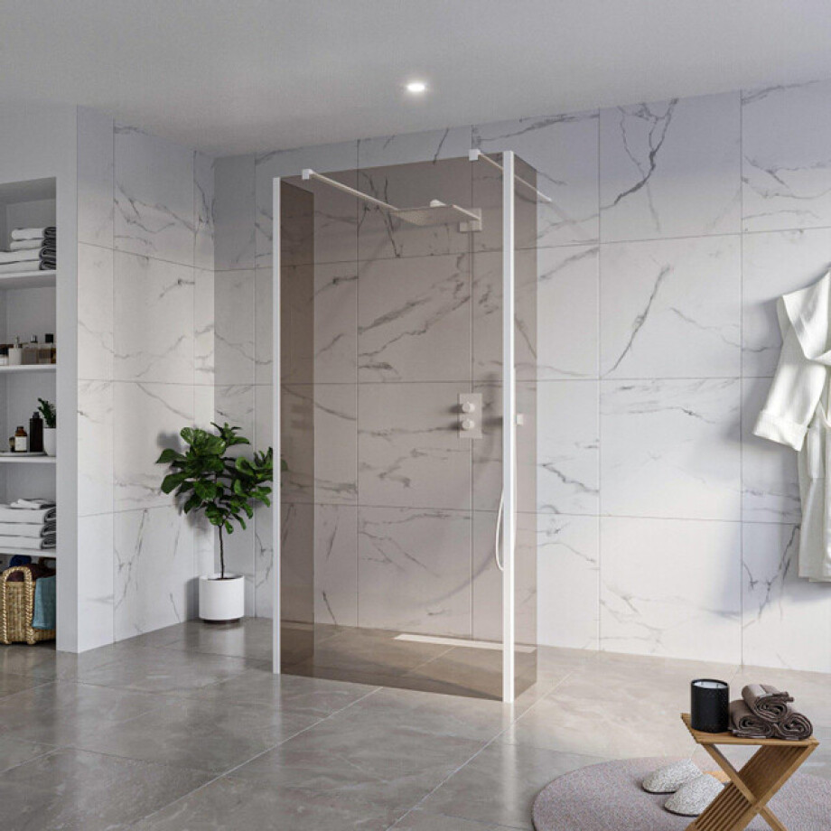 Fortifura Galeria Vrijstaande Inloopdouche - 100x200cm - Rookglas - antikalk - 8mm veiligheidsglas - 2 zijwanden 30cm - wandsteunen en hoekprofielen - Wit mat SW927768 2x/SW797940/SW797930 2x/SW541264 2x Fortifura Galeria Vrijstaande Inloopdouche - 100x200cm - Rookglas - antikalk - 8mm veiligheidsglas - 2 zijwanden 30cm - wandsteunen en hoekprofielen - Wit mat SW927768 2x/SW797940/SW797930 2x/SW541264 2x afbeelding 1