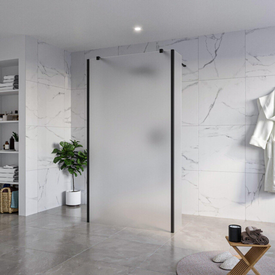 Fortifura Galeria Vrijstaande Inloopdouche - 110x200cm - Glas mat - antikalk - 8mm veiligheidsglas - 2 zijwanden 40cm - wandsteunen en hoekprofielen - Zwart mat SW927767 2x/SW915251/SW797921 2x/SW358025 2x afbeelding 1