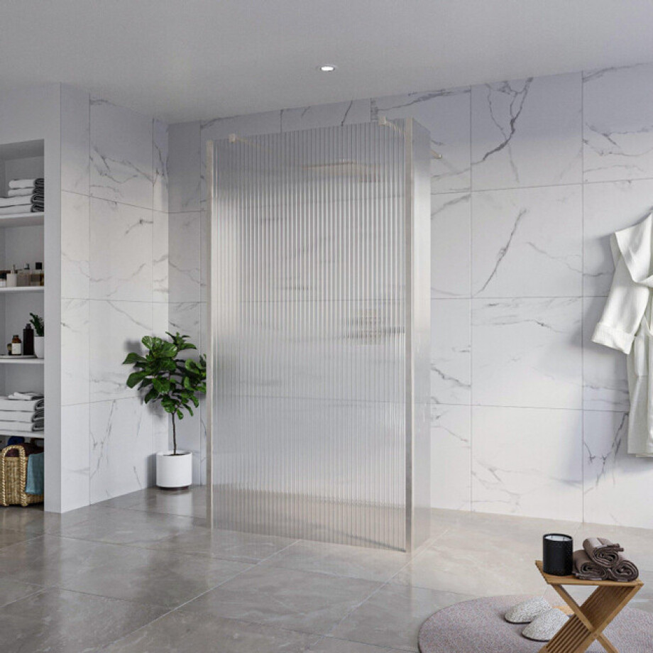 Fortifura Galeria Vrijstaande Inloopdouche - 110x200cm - Helder geribbeld - antikalk - 8mm veiligheidsglas - 2 zijwanden 30cm - wandsteunen en hoekprofielen - Geborsteld RVS PVD (RVS) SW927769 2x/SW915253/SW797945 2x/SW798730 2x Fortifura Galeria Vrijstaande Inloopdouche - 110x200cm - Helder geribbeld - antikalk - 8mm veiligheidsglas - 2 zijwanden 30cm - wandsteunen en hoekprofielen - Geborsteld RVS PVD (RVS) SW927769 2x/SW915253/SW797945 2x/SW798730 2x afbeelding 1