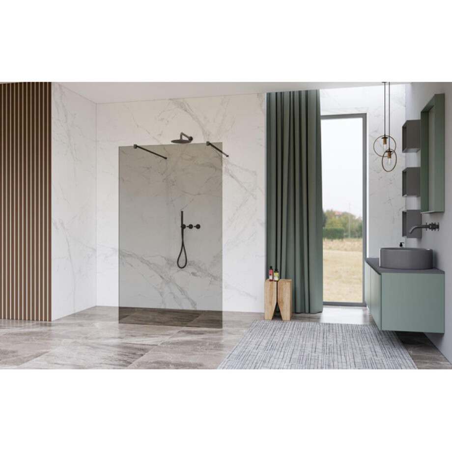 Fortifura Galeria Vrijstaande Inloopdouche - 110x200cm - Rookglas - antikalk - 8mm veiligheidsglas - wandsteunen - Geborsteld Gunmetal PVD SW927771 2x/SW915252 Fortifura Galeria Vrijstaande Inloopdouche - 110x200cm - Rookglas - antikalk - 8mm veiligheidsglas - wandsteunen - Geborsteld Gunmetal PVD SW927771 2x/SW915252 afbeelding 1