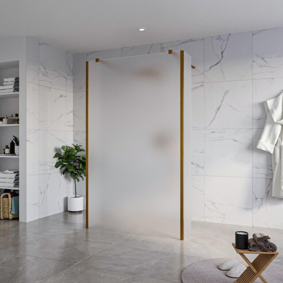 Fortifura Galeria Vrijstaande Inloopdouche - 120x200cm - Glas mat - antikalk - 8mm veiligheidsglas - 2 zijwanden 40cm - wandsteunen en hoekprofielen - Geborsteld koper PVD (Koper) SW927772 2x/SW797928/SW797921 2x/SW876703 2x afbeelding 1