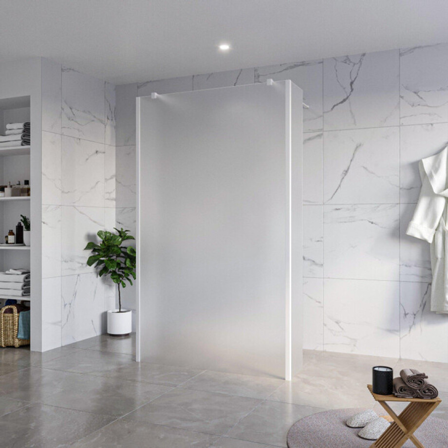 Fortifura Galeria Vrijstaande Inloopdouche - 120x200cm - Glas mat - antikalk - 8mm veiligheidsglas - 2 zijwanden 40cm - wandsteunen en hoekprofielen - Wit mat SW927768 2x/SW797928/SW797921 2x/SW541264 2x afbeelding 1
