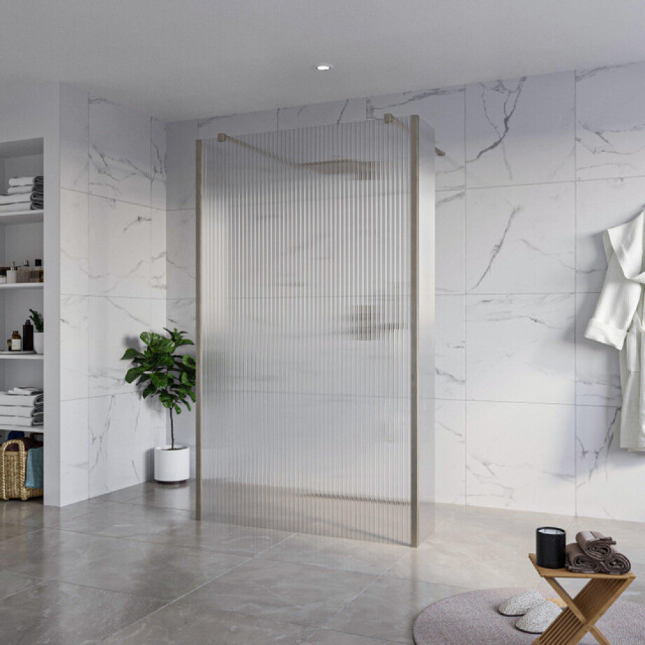 Fortifura Galeria Vrijstaande Inloopdouche - 120x200cm - Helder geribbeld - antikalk - 8mm veiligheidsglas - 2 zijwanden 40cm - wandsteunen en hoekprofielen - Geborsteld Gunmetal PVD SW927771 2x/SW797953/SW797948 2x/SW798732 2x afbeelding 1