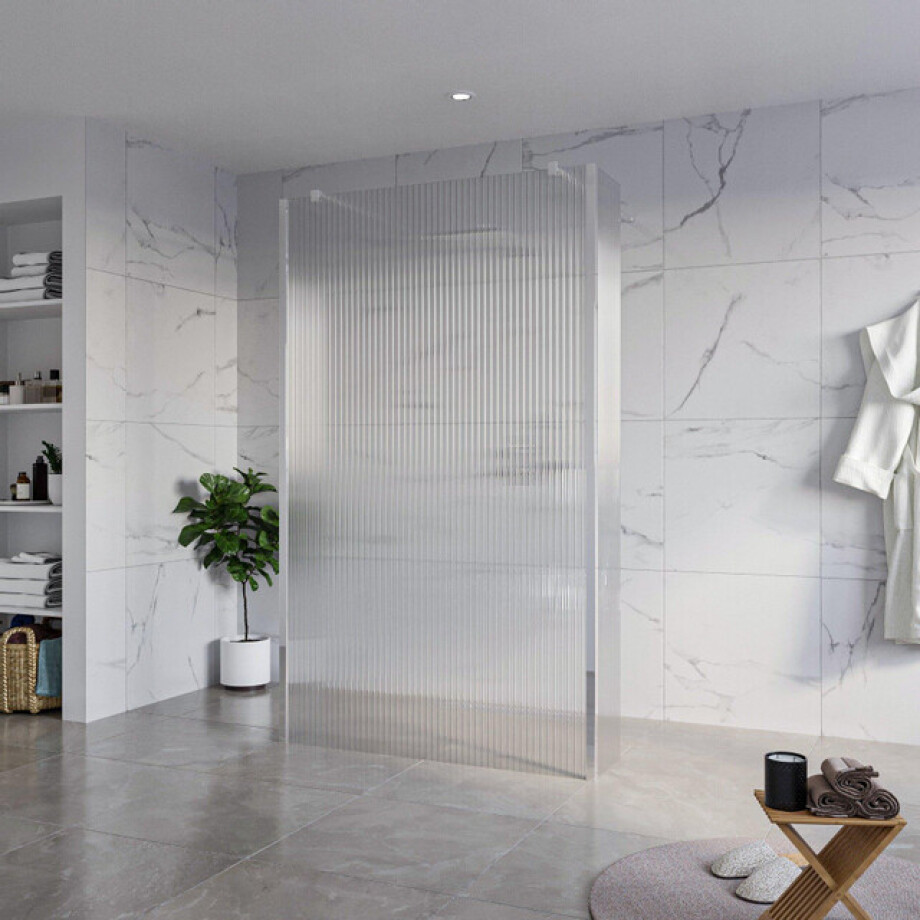 Fortifura Galeria Vrijstaande Inloopdouche - 120x200cm - Helder geribbeld - antikalk - 8mm veiligheidsglas - 2 zijwanden 40cm - wandsteunen en hoekprofielen - Chroom SW927766 2x/SW797953/SW797948 2x/SW358024 2x afbeelding 1