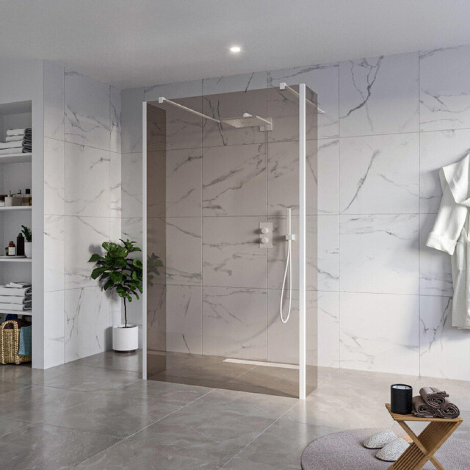 Fortifura Galeria Vrijstaande Inloopdouche - 120x200cm - Rookglas - antikalk - 8mm veiligheidsglas - 2 zijwanden 30cm - wandsteunen en hoekprofielen - Wit mat SW927768 2x/SW797944/SW797930 2x/SW541264 2x afbeelding 1