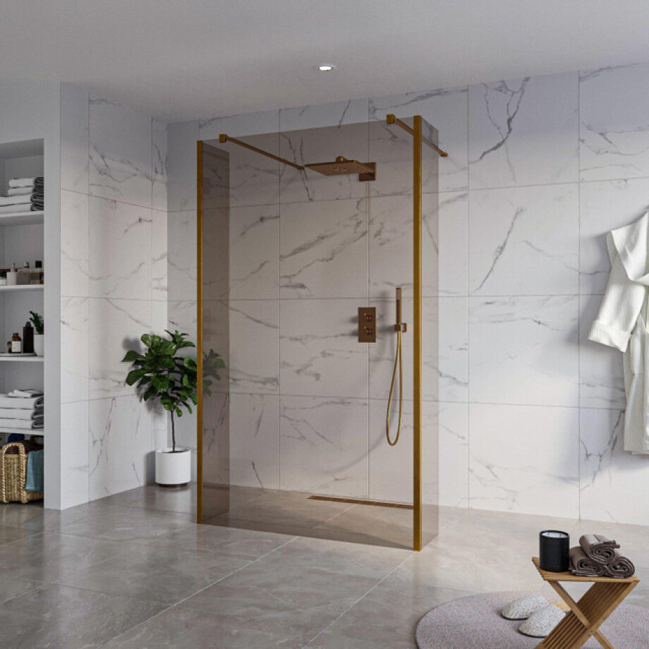 Fortifura Galeria Vrijstaande Inloopdouche - 120x200cm - Rookglas - antikalk - 8mm veiligheidsglas - 2 zijwanden 40cm - wandsteunen en hoekprofielen - Geborsteld koper PVD (Koper) SW927772 2x/SW797944/SW797934 2x/SW876703 2x Fortifura Galeria Vrijstaande Inloopdouche - 120x200cm - Rookglas - antikalk - 8mm veiligheidsglas - 2 zijwanden 40cm - wandsteunen en hoekprofielen - Geborsteld koper PVD (Koper) SW927772 2x/SW797944/SW797934 2x/SW876703 2x afbeelding 1