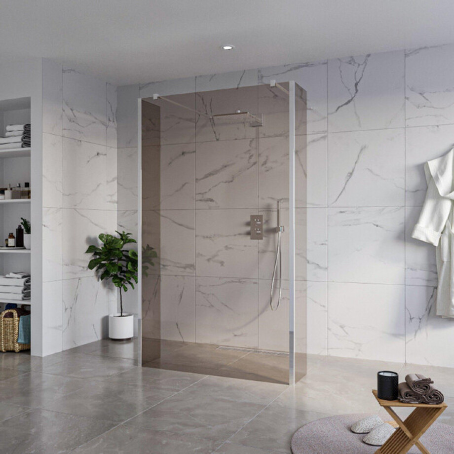 Fortifura Galeria Vrijstaande Inloopdouche - 120x200cm - Rookglas - antikalk - 8mm veiligheidsglas - 2 zijwanden 30cm - wandsteunen en hoekprofielen - Chroom SW927766 2x/SW797944/SW797930 2x/SW358024 2x afbeelding 1