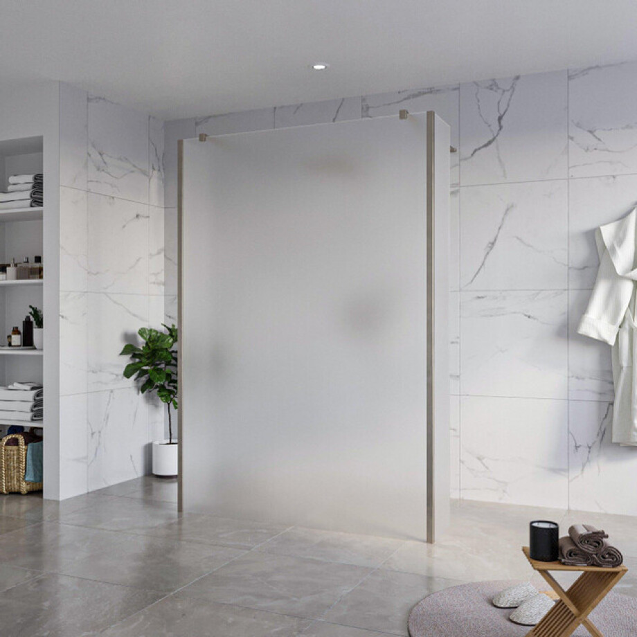 Fortifura Galeria Vrijstaande Inloopdouche - 140x200cm - Glas mat - antikalk - 8mm veiligheidsglas - 2 zijwanden 40cm - wandsteunen en hoekprofielen - Geborsteld Gunmetal PVD SW927771 2x/SW797937/SW797921 2x/SW798732 2x afbeelding 1