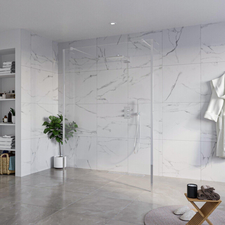 Fortifura Galeria Vrijstaande Inloopdouche - 140x200cm - Helder - antikalk - 8mm veiligheidsglas - 2 zijwanden 40cm - wandsteunen en hoekprofielen - Chroom SW927766 2x/SW797916/SW797911 2x/SW358024 2x afbeelding 1