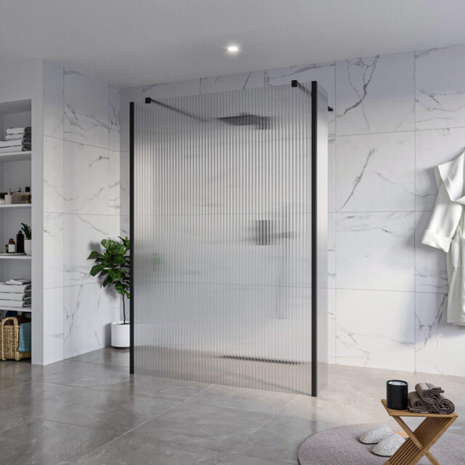 Fortifura Galeria Vrijstaande Inloopdouche - 140x200cm - Helder geribbeld - antikalk - 8mm veiligheidsglas - 2 zijwanden 40cm - wandsteunen en hoekprofielen - Zwart mat SW927767 2x/SW797954/SW797948 2x/SW358025 2x Fortifura Galeria Vrijstaande Inloopdouche - 140x200cm - Helder geribbeld - antikalk - 8mm veiligheidsglas - 2 zijwanden 40cm - wandsteunen en hoekprofielen - Zwart mat SW927767 2x/SW797954/SW797948 2x/SW358025 2x afbeelding 1