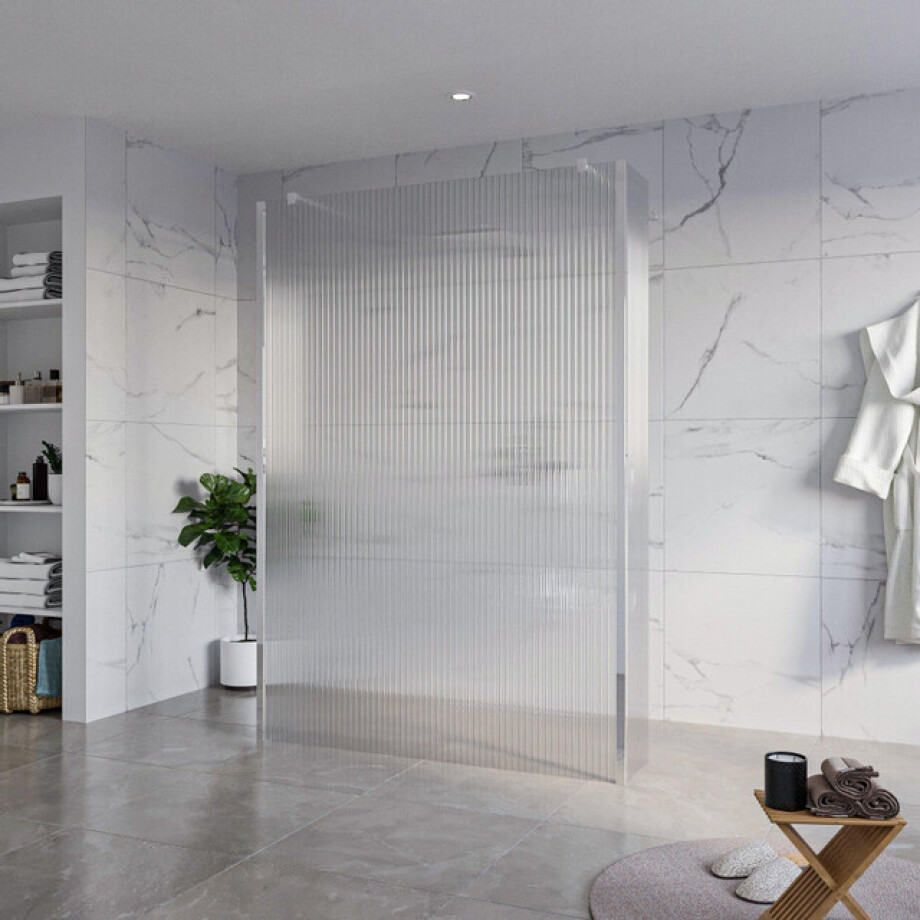 Fortifura Galeria Vrijstaande Inloopdouche - 140x200cm - Helder geribbeld - antikalk - 8mm veiligheidsglas - 2 zijwanden 40cm - wandsteunen en hoekprofielen - Chroom SW927766 2x/SW797954/SW797948 2x/SW358024 2x afbeelding 1