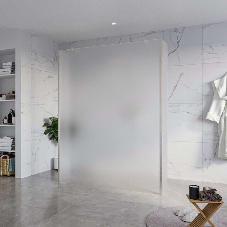 Fortifura Galeria Vrijstaande Inloopdouche - 160x200cm - Glas mat - antikalk - 8mm veiligheidsglas - 2 zijwanden 40cm - wandsteunen en hoekprofielen - Geborsteld RVS PVD (RVS) SW927769 2x/SW797932/SW797921 2x/SW798730 2x afbeelding 1