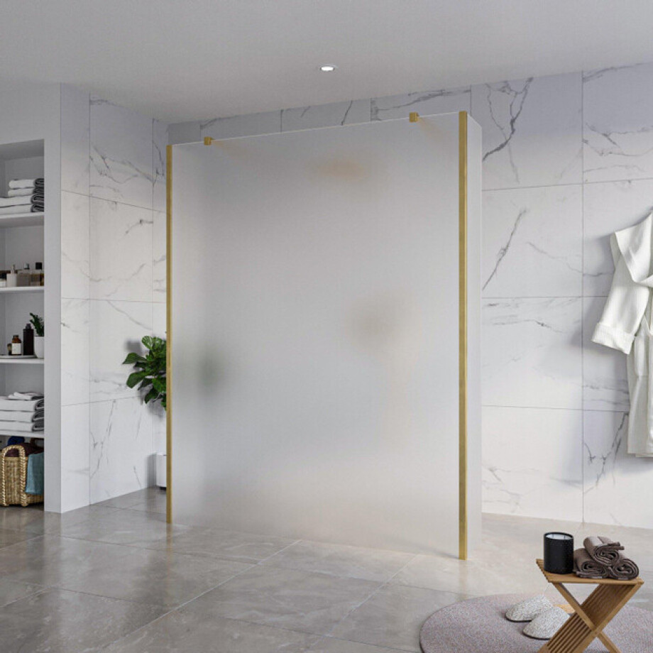 Fortifura Galeria Vrijstaande Inloopdouche - 160x200cm - Glas mat - antikalk - 8mm veiligheidsglas - 2 zijwanden 30cm - wandsteunen en hoekprofielen - Geborsteld Messing PVD (Goud) SW927770 2x/SW797932/SW797931 2x/SW798731 2x Fortifura Galeria Vrijstaande Inloopdouche - 160x200cm - Glas mat - antikalk - 8mm veiligheidsglas - 2 zijwanden 30cm - wandsteunen en hoekprofielen - Geborsteld Messing PVD (Goud) SW927770 2x/SW797932/SW797931 2x/SW798731 2x afbeelding 1