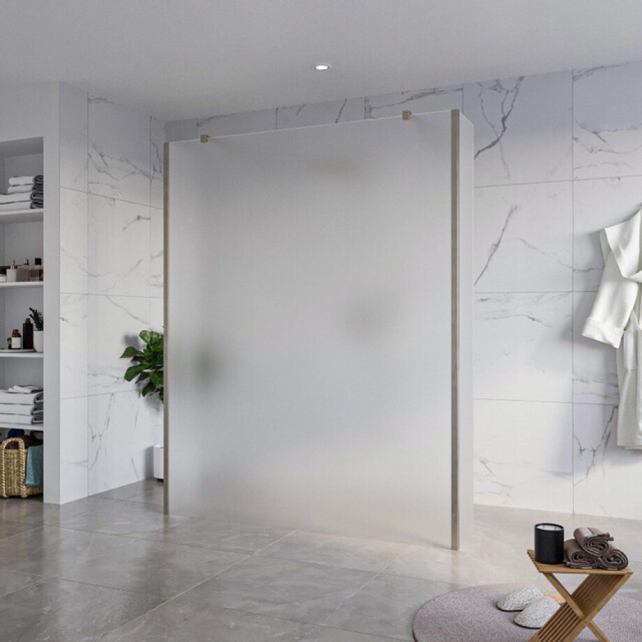Fortifura Galeria Vrijstaande Inloopdouche - 160x200cm - Glas mat - antikalk - 8mm veiligheidsglas - 2 zijwanden 40cm - wandsteunen en hoekprofielen - Geborsteld Gunmetal PVD SW927771 2x/SW797932/SW797921 2x/SW798732 2x afbeelding 1