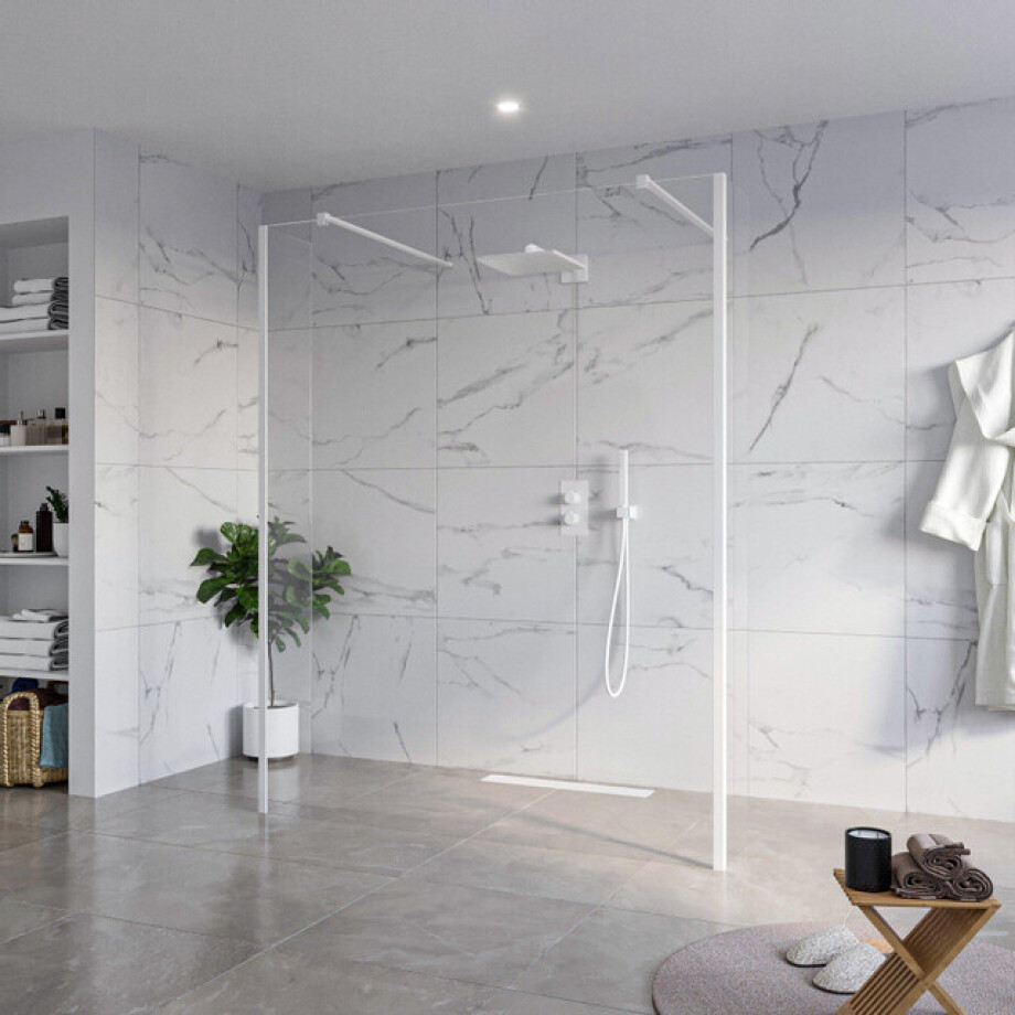 Fortifura Galeria Vrijstaande Inloopdouche - 160x200cm - Helder - antikalk - 8mm veiligheidsglas - 2 zijwanden 40cm - wandsteunen en hoekprofielen - Wit mat SW927768 2x/SW797918/SW797911 2x/SW541264 2x afbeelding 1