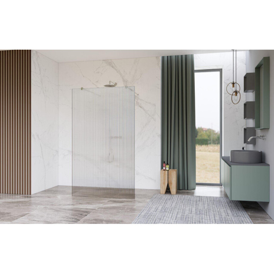 Fortifura Galeria Vrijstaande Inloopdouche - 160x200cm - Helder geribbeld - antikalk - 8mm veiligheidsglas - wandsteunen - Geborsteld RVS PVD (RVS) SW927769 2x/SW797956 afbeelding 1