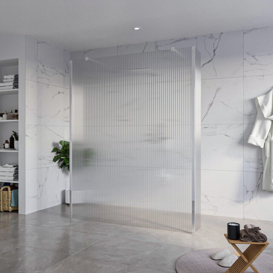 Fortifura Galeria Vrijstaande Inloopdouche - 160x200cm - Helder geribbeld - antikalk - 8mm veiligheidsglas - 2 zijwanden 30cm - wandsteunen en hoekprofielen - Chroom SW927766 2x/SW797956/SW797945 2x/SW358024 2x afbeelding 1