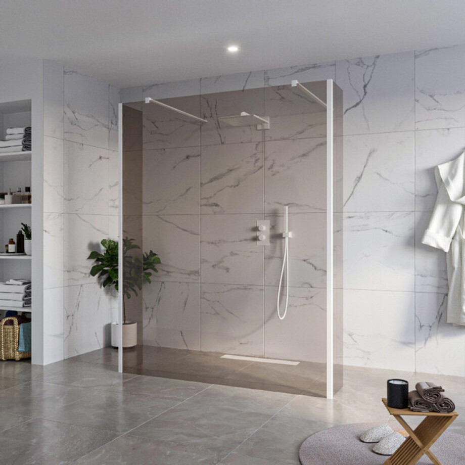 Fortifura Galeria Vrijstaande Inloopdouche - 160x200cm - Rookglas - antikalk - 8mm veiligheidsglas - 2 zijwanden 30cm - wandsteunen en hoekprofielen - Wit mat SW927768 2x/SW797942/SW797930 2x/SW541264 2x Fortifura Galeria Vrijstaande Inloopdouche - 160x200cm - Rookglas - antikalk - 8mm veiligheidsglas - 2 zijwanden 30cm - wandsteunen en hoekprofielen - Wit mat SW927768 2x/SW797942/SW797930 2x/SW541264 2x afbeelding 1
