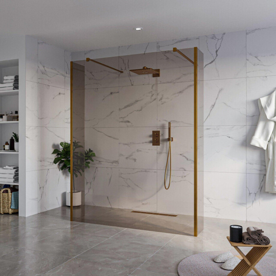 Fortifura Galeria Vrijstaande Inloopdouche - 160x200cm - Rookglas - antikalk - 8mm veiligheidsglas - 2 zijwanden 30cm - wandsteunen en hoekprofielen - Geborsteld koper PVD (Koper) SW927772 2x/SW797942/SW797930 2x/SW876703 2x Fortifura Galeria Vrijstaande Inloopdouche - 160x200cm - Rookglas - antikalk - 8mm veiligheidsglas - 2 zijwanden 30cm - wandsteunen en hoekprofielen - Geborsteld koper PVD (Koper) SW927772 2x/SW797942/SW797930 2x/SW876703 2x afbeelding 1