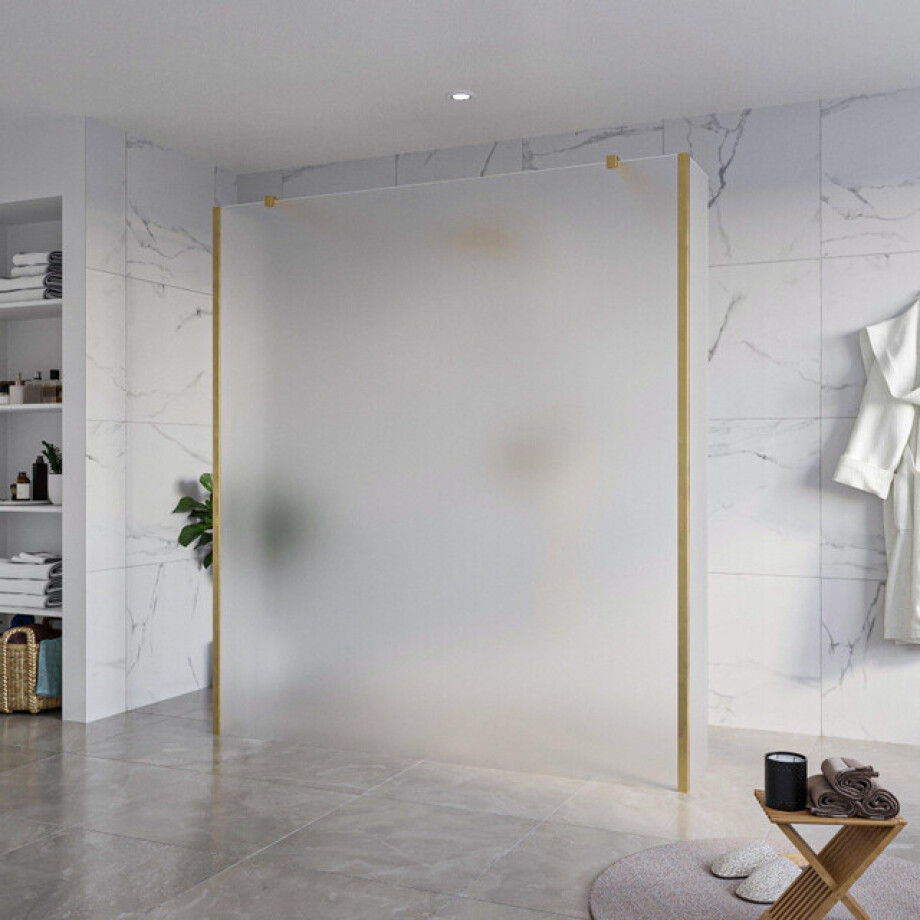 Fortifura Galeria Vrijstaande Inloopdouche - 180x200cm - Glas mat - antikalk - 8mm veiligheidsglas - 2 zijwanden 30cm - wandsteunen en hoekprofielen - Geborsteld Messing PVD (Goud) SW927770 2x/SW797933/SW797931 2x/SW798731 2x Fortifura Galeria Vrijstaande Inloopdouche - 180x200cm - Glas mat - antikalk - 8mm veiligheidsglas - 2 zijwanden 30cm - wandsteunen en hoekprofielen - Geborsteld Messing PVD (Goud) SW927770 2x/SW797933/SW797931 2x/SW798731 2x afbeelding 1