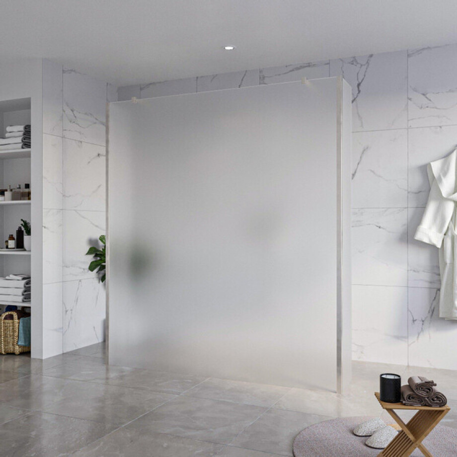 Fortifura Galeria Vrijstaande Inloopdouche - 180x200cm - Glas mat - antikalk - 8mm veiligheidsglas - 2 zijwanden 40cm - wandsteunen en hoekprofielen - Geborsteld RVS PVD (RVS) SW927769 2x/SW797933/SW797921 2x/SW798730 2x afbeelding 1