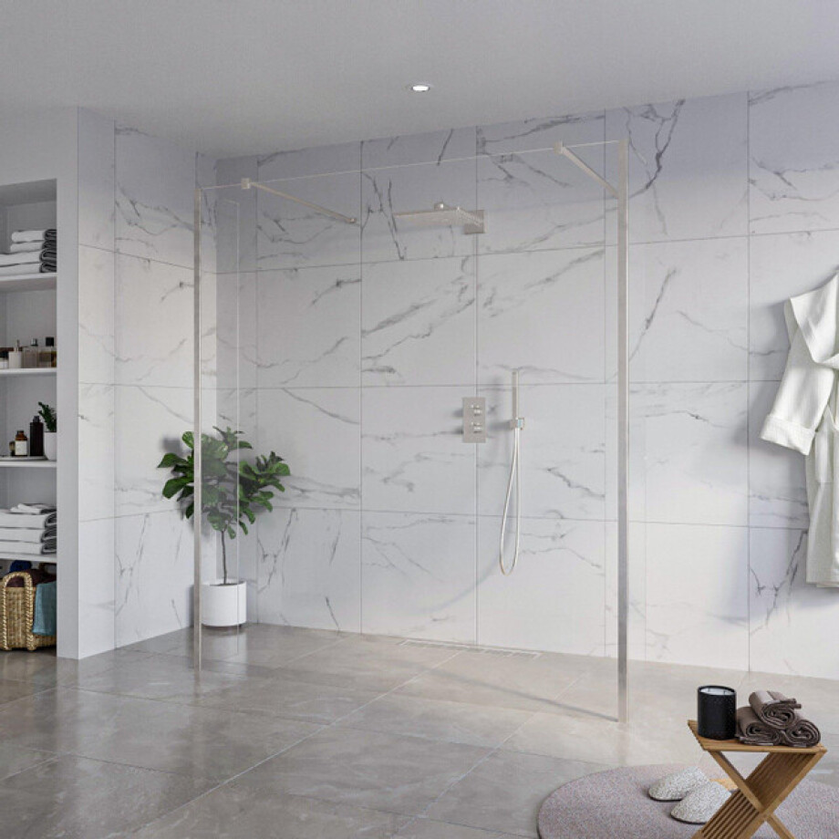 Fortifura Galeria Vrijstaande Inloopdouche - 180x200cm - Helder - antikalk - 8mm veiligheidsglas - 2 zijwanden 40cm - wandsteunen en hoekprofielen - Geborsteld RVS PVD (RVS) SW927769 2x/SW797920/SW797911 2x/SW798730 2x Fortifura Galeria Vrijstaande Inloopdouche - 180x200cm - Helder - antikalk - 8mm veiligheidsglas - 2 zijwanden 40cm - wandsteunen en hoekprofielen - Geborsteld RVS PVD (RVS) SW927769 2x/SW797920/SW797911 2x/SW798730 2x afbeelding 1