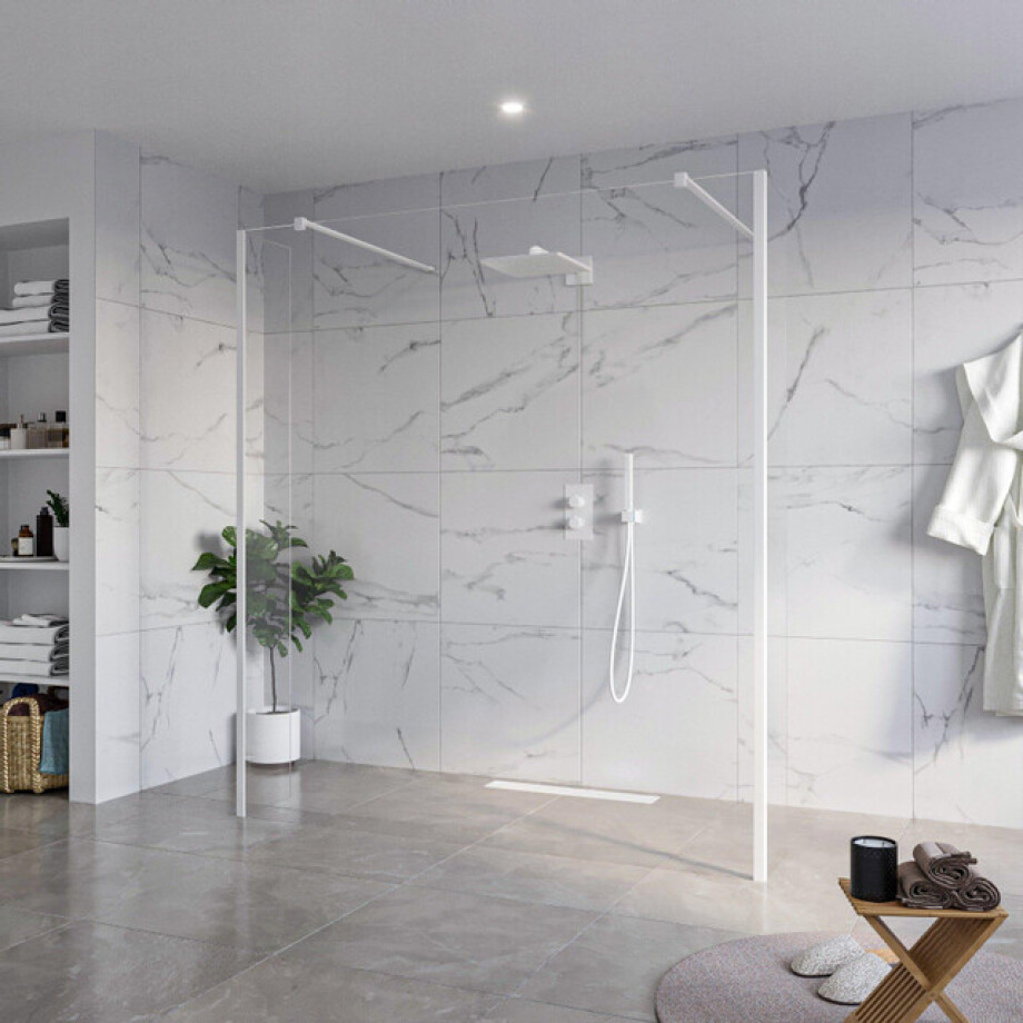 Fortifura Galeria Vrijstaande Inloopdouche - 180x200cm - Helder - antikalk - 8mm veiligheidsglas - 2 zijwanden 40cm - wandsteunen en hoekprofielen - Wit mat SW927768 2x/SW797920/SW797911 2x/SW541264 2x Fortifura Galeria Vrijstaande Inloopdouche - 180x200cm - Helder - antikalk - 8mm veiligheidsglas - 2 zijwanden 40cm - wandsteunen en hoekprofielen - Wit mat SW927768 2x/SW797920/SW797911 2x/SW541264 2x afbeelding 1