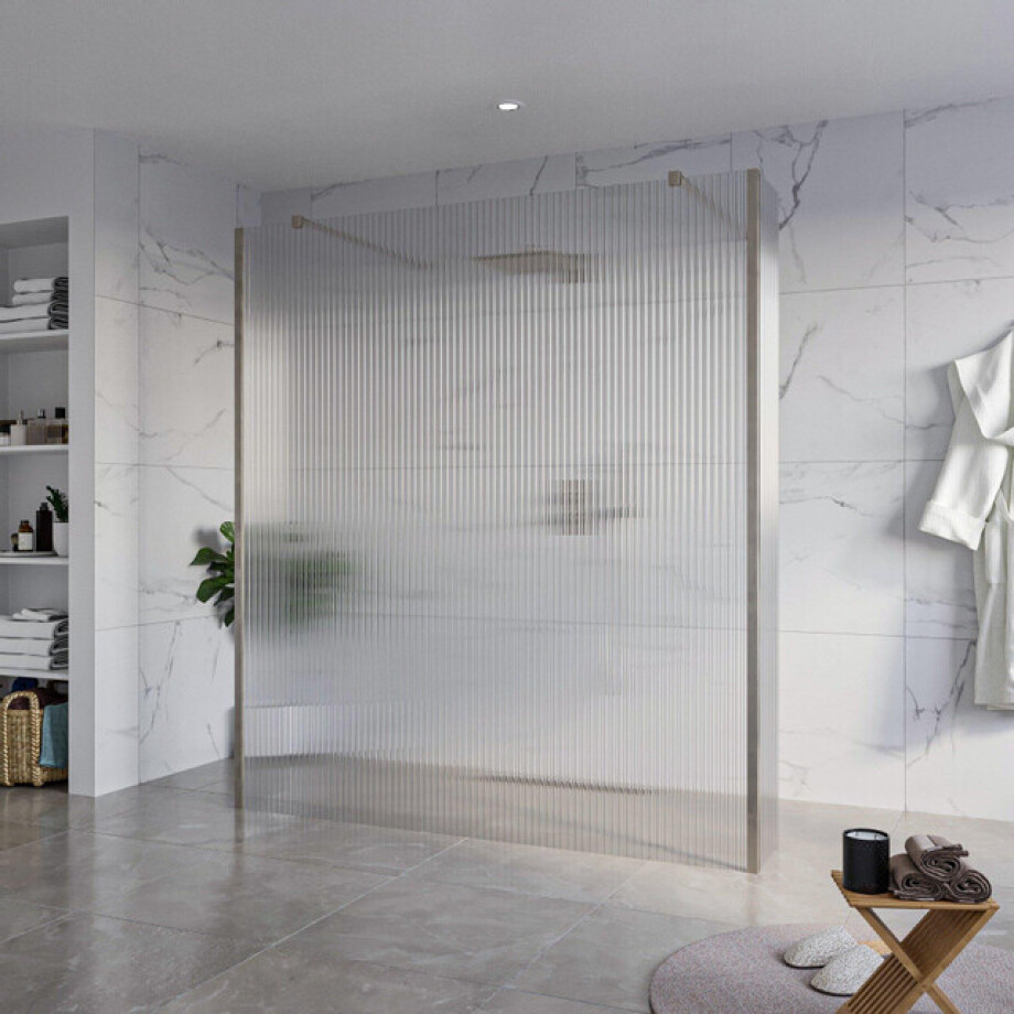 Fortifura Galeria Vrijstaande Inloopdouche - 180x200cm - Helder geribbeld - antikalk - 8mm veiligheidsglas - 2 zijwanden 40cm - wandsteunen en hoekprofielen - Geborsteld Gunmetal PVD SW927771 2x/SW797957/SW797948 2x/SW798732 2x afbeelding 1