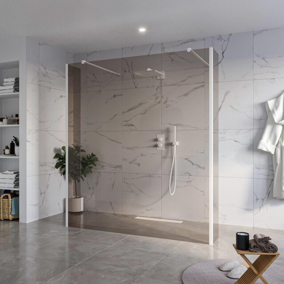 Fortifura Galeria Vrijstaande Inloopdouche - 180x200cm - Rookglas - antikalk - 8mm veiligheidsglas - 2 zijwanden 30cm - wandsteunen en hoekprofielen - Wit mat SW927768 2x/SW797943/SW797930 2x/SW541264 2x Fortifura Galeria Vrijstaande Inloopdouche - 180x200cm - Rookglas - antikalk - 8mm veiligheidsglas - 2 zijwanden 30cm - wandsteunen en hoekprofielen - Wit mat SW927768 2x/SW797943/SW797930 2x/SW541264 2x afbeelding 1