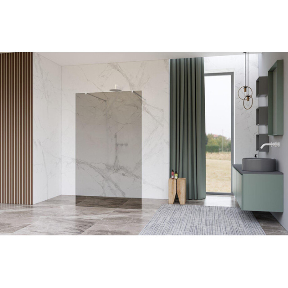 Fortifura Galeria Vrijstaande Inloopdouche - 180x200cm - Rookglas - antikalk - 8mm veiligheidsglas - wandsteunen - Wit mat SW927768 2x/SW797943 Fortifura Galeria Vrijstaande Inloopdouche - 180x200cm - Rookglas - antikalk - 8mm veiligheidsglas - wandsteunen - Wit mat SW927768 2x/SW797943 afbeelding 1