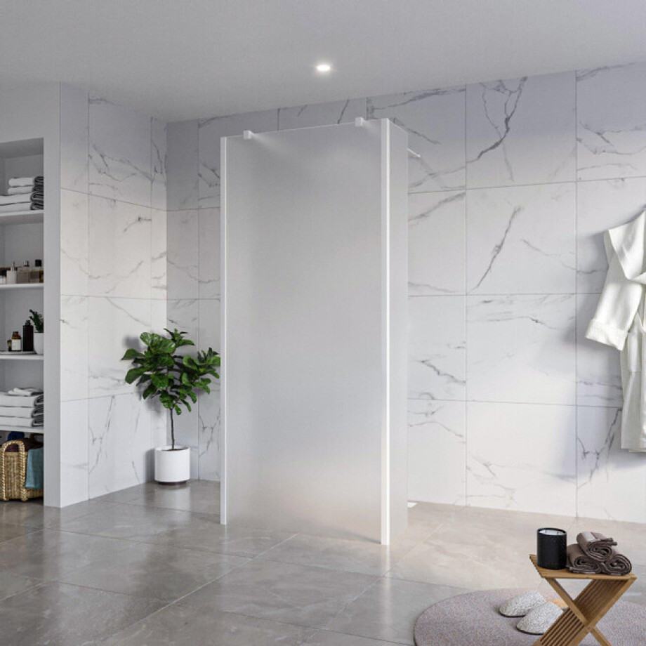 Fortifura Galeria Vrijstaande Inloopdouche - 90x200cm - Glas mat - antikalk - 8mm veiligheidsglas - 2 zijwanden 40cm - wandsteunen en hoekprofielen - Wit mat SW927768 2x/SW797929/SW797921 2x/SW541264 2x afbeelding 1