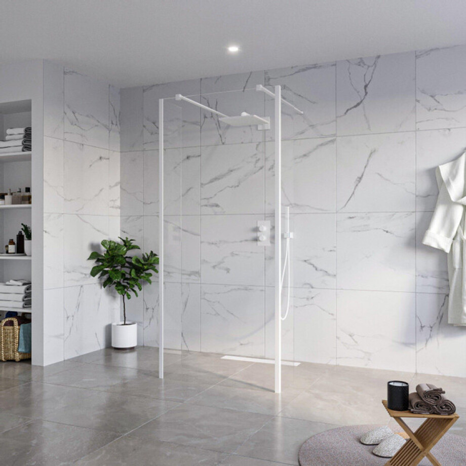 Fortifura Galeria Vrijstaande Inloopdouche - 90x200cm - Helder - antikalk - 8mm veiligheidsglas - 2 zijwanden 40cm - wandsteunen en hoekprofielen - Wit mat SW927768 2x/SW797926/SW797911 2x/SW541264 2x afbeelding 1