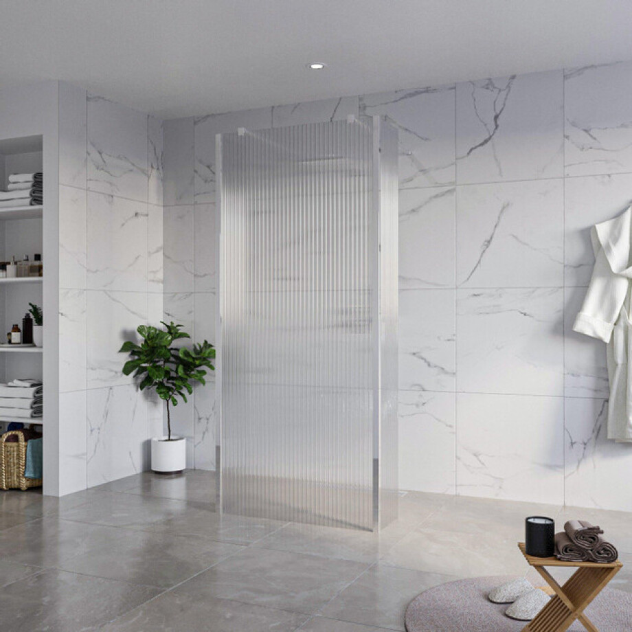 Fortifura Galeria Vrijstaande Inloopdouche - 90x200cm - Helder geribbeld - antikalk - 8mm veiligheidsglas - 2 zijwanden 40cm - wandsteunen en hoekprofielen - Chroom SW927766 2x/SW797951/SW797948 2x/SW358024 2x afbeelding 1