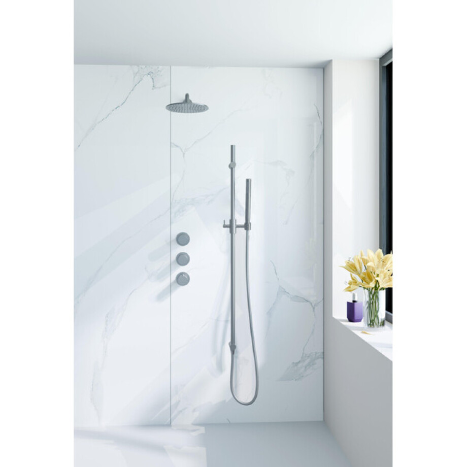 Fortifura Nebbio Regendoucheset - inbouwkraan - inbouwdeel - glijstang - doucheslang metaal - staaf handdouche - 35cm wandarm - ronde hoofddouche - geborsteld RVS PVD (RVS) SW1183066 SW1111529 SW706208 SW496812 SW720561 SW1 afbeelding 1